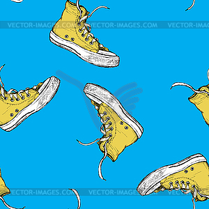 Seamless pattern with vintage yellow sneakers - royalty-free vector clipart