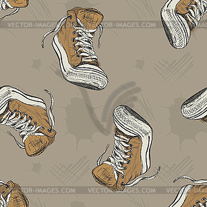 Seamless pattern with vintage sneakers, background - vector clipart