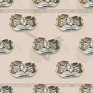 Seamless pattern with vintage sneakers, background - vector image