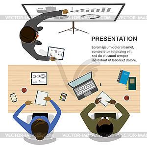 Teamwork and brainstorming,business process,top view - vector image