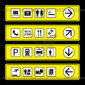 Airport Signs with icons - vector clip art