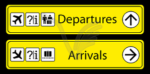 Yellow Airport Signs departures and arrivals with - vector image