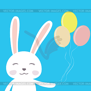 Cute cartoon bunny with balloons - vector image