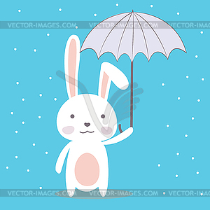 Cute cartoon bunny,funny wild animal with umbrella - vector clip art