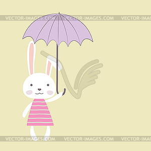 Cute bunny girl with umbrella,place for text - vector clipart