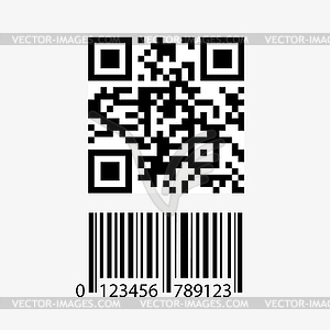 QR-код и значок штрих-кода, - стоковое векторное изображение