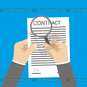 One Hand holding contract document and other hand - vector image