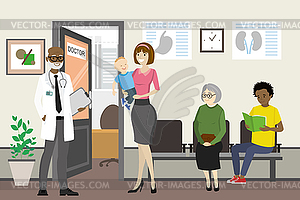 African american doctor and waiting people near - vector image