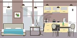 Empty Studio apartment with big windows - vector clipart