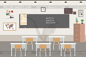 School room interior,classroom with furniture, - vector clipart