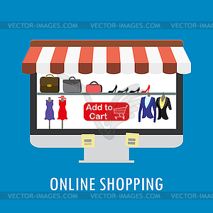 Online shopping, Shop of clothes and accessories - color vector clipart