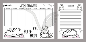 Weekly planner and to do list with cute funny fat - vector image