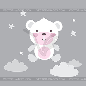 Funny background with cute white bear - vector clip art