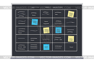 Methodology tasks on blackboard, board full of task - vector clipart