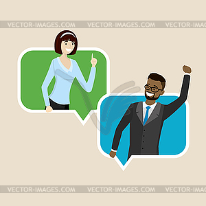 Cartoon businesswoman and businessman in speech - vector clip art