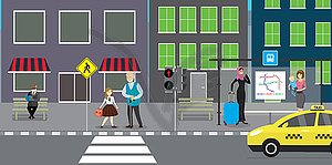 City street and road,public transport stop, - vector clipart / vector image