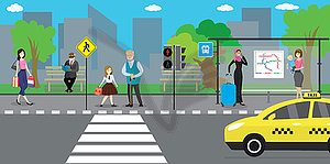 City street and road,public transport stop - vector clipart