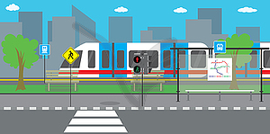 City street and road,modern train or subway - vector image