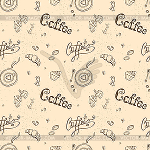 Coffee seamless pattern, background with sign and - vector clipart