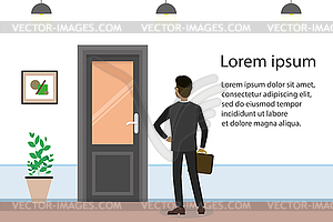 Cartoon businessman searching for job, interview - vector clipart