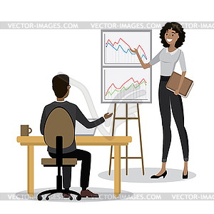 Businesswoman presenting new business strategy - vector image