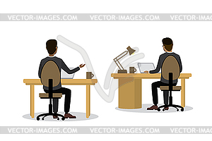 Office workers sitting in workplace back view - vector EPS clipart