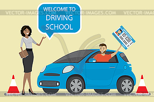 Male with driver license,African american female - vector clip art