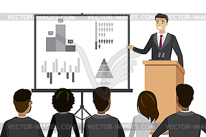 Caucasian businessman speaking to audience of - vector clip art