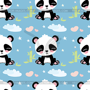 Seamless pattern with cute panda bear - vector image