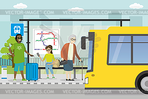 City street and road with transport,modern public - color vector clipart