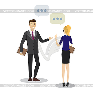 Businessman and business woman talking - vector clip art