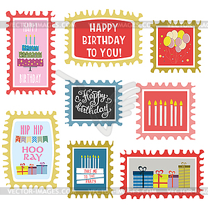 Happy birthday mark set, cards - vector clipart