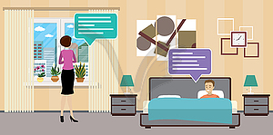 Woman and man talking in Hotel room or Bedroom, - royalty-free vector clipart