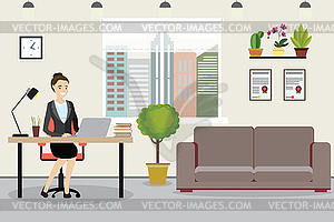Beauty caucasian business woman on workplace in - vector image