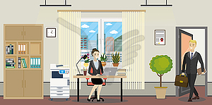 Современные офисные помещения и деловые люди или офис - векторный клипарт EPS