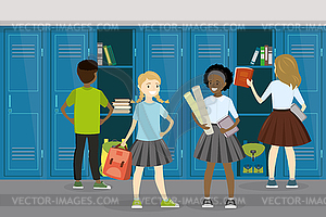 Different students teenagers in school hall,Open an - vector clip art