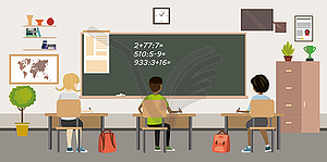 School room interior,Pupils at lesson, - vector image