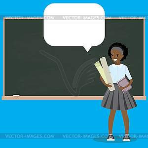 Smiling african american schoolgirl is standing by - vector clipart / vector image