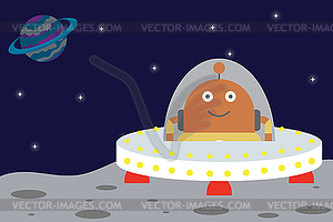 Spaceship and Astronaut UFO on planet,funny and cut - vector clipart