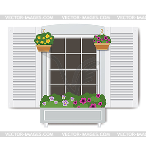 Window with flowers in pots, - vector image