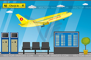 Airport interior with furniture - vector image