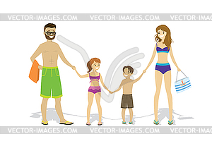 Happy caucasian family in swimsuits, - vector image