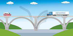 Transport on bridge - royalty-free vector clipart