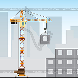 Building under construction with crane - vector clip art