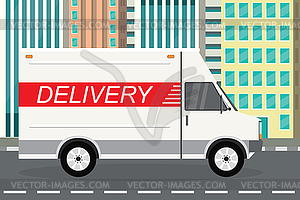 Delivery truck,van in flat style,transport on city - vector clip art