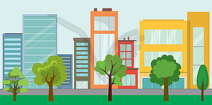 Empty City street and trees,urban life concept, - vector clip art