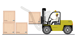 African american warehouse worker loading wooden - vector clip art