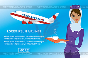 Young beautiful arabic air hostess and - vector clipart