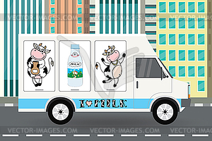 Milk truck,cow on truck board, - vector image