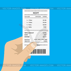 Hand holding white blank receipt - vector image